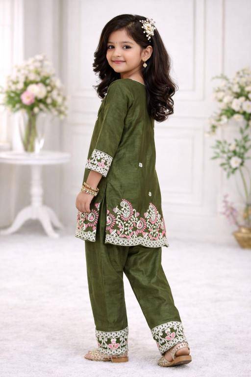 Trending New Ramzan Eid Silk Green Kids fashion clothing in Ahmedabad